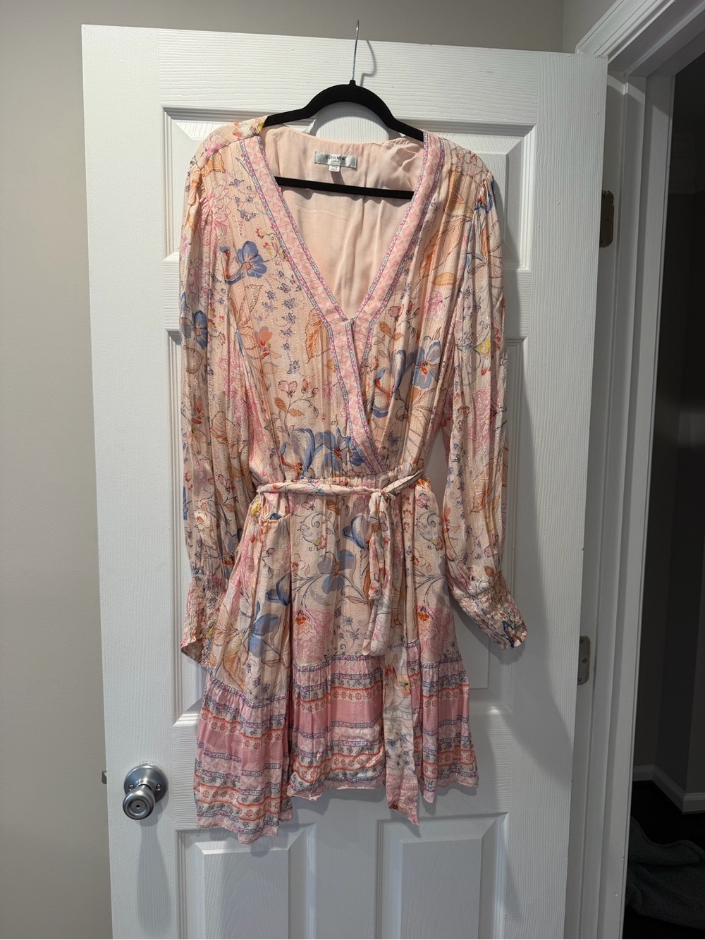 Ever New Peach-Pink Floral V-Neck Tie-Waist Mini Dress
